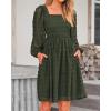 imageBTFBM Womens Long Sleeve Dress Vacation Square Neck Smocked Floral Swiss Dot Mini Boho Fall Wedding Guest Dresses 2025Army Green
