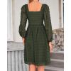 imageBTFBM Womens Long Sleeve Dress Vacation Square Neck Smocked Floral Swiss Dot Mini Boho Fall Wedding Guest Dresses 2025Army Green