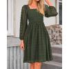 imageBTFBM Womens Long Sleeve Dress Vacation Square Neck Smocked Floral Swiss Dot Mini Boho Fall Wedding Guest Dresses 2025Army Green