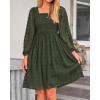 imageBTFBM Womens Long Sleeve Dress Vacation Square Neck Smocked Floral Swiss Dot Mini Boho Fall Wedding Guest Dresses 2025Army Green