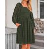 imageBTFBM Womens Long Sleeve Dress Vacation Square Neck Smocked Floral Swiss Dot Mini Boho Fall Wedding Guest Dresses 2025Army Green