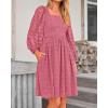 imageBTFBM Womens Long Sleeve Dress Vacation Square Neck Smocked Floral Swiss Dot Mini Boho Fall Wedding Guest Dresses 2025Bean Paste Red