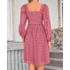 imageBTFBM Womens Long Sleeve Dress Vacation Square Neck Smocked Floral Swiss Dot Mini Boho Fall Wedding Guest Dresses 2025Bean Paste Red