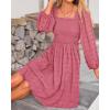 imageBTFBM Womens Long Sleeve Dress Vacation Square Neck Smocked Floral Swiss Dot Mini Boho Fall Wedding Guest Dresses 2025Bean Paste Red
