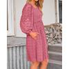 imageBTFBM Womens Long Sleeve Dress Vacation Square Neck Smocked Floral Swiss Dot Mini Boho Fall Wedding Guest Dresses 2025Bean Paste Red