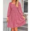 imageBTFBM Womens Long Sleeve Dress Vacation Square Neck Smocked Floral Swiss Dot Mini Boho Fall Wedding Guest Dresses 2025Bean Paste Red