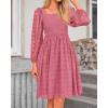 imageBTFBM Womens Long Sleeve Dress Vacation Square Neck Smocked Floral Swiss Dot Mini Boho Fall Wedding Guest Dresses 2025Bean Paste Red