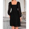 imageBTFBM Womens Long Sleeve Dress Vacation Square Neck Smocked Floral Swiss Dot Mini Boho Fall Wedding Guest Dresses 2025Black