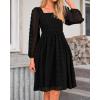 imageBTFBM Womens Long Sleeve Dress Vacation Square Neck Smocked Floral Swiss Dot Mini Boho Fall Wedding Guest Dresses 2025Black