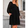 imageBTFBM Womens Long Sleeve Dress Vacation Square Neck Smocked Floral Swiss Dot Mini Boho Fall Wedding Guest Dresses 2025Black