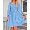 imageBTFBM Womens Long Sleeve Dress Vacation Square Neck Smocked Floral Swiss Dot Mini Boho Fall Wedding Guest Dresses 2025Blue