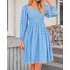 imageBTFBM Womens Long Sleeve Dress Vacation Square Neck Smocked Floral Swiss Dot Mini Boho Fall Wedding Guest Dresses 2025Blue
