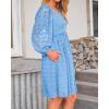 imageBTFBM Womens Long Sleeve Dress Vacation Square Neck Smocked Floral Swiss Dot Mini Boho Fall Wedding Guest Dresses 2025Blue