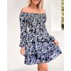 imageBTFBM Womens Long Sleeve Dress Vacation Square Neck Smocked Floral Swiss Dot Mini Boho Fall Wedding Guest Dresses 2025Floral Black White