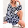 imageBTFBM Womens Long Sleeve Dress Vacation Square Neck Smocked Floral Swiss Dot Mini Boho Fall Wedding Guest Dresses 2025Floral Black White
