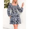 imageBTFBM Womens Long Sleeve Dress Vacation Square Neck Smocked Floral Swiss Dot Mini Boho Fall Wedding Guest Dresses 2025Floral Black White