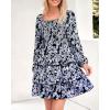 imageBTFBM Womens Long Sleeve Dress Vacation Square Neck Smocked Floral Swiss Dot Mini Boho Fall Wedding Guest Dresses 2025Floral Black White