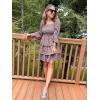 imageBTFBM Womens Long Sleeve Dress Vacation Square Neck Smocked Floral Swiss Dot Mini Boho Fall Wedding Guest Dresses 2025Floral Blue Orange