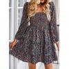 imageBTFBM Womens Long Sleeve Dress Vacation Square Neck Smocked Floral Swiss Dot Mini Boho Fall Wedding Guest Dresses 2025Floral Blue Orange