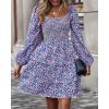 imageBTFBM Womens Long Sleeve Dress Vacation Square Neck Smocked Floral Swiss Dot Mini Boho Fall Wedding Guest Dresses 2025Floral Blue Pink