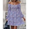 imageBTFBM Womens Long Sleeve Dress Vacation Square Neck Smocked Floral Swiss Dot Mini Boho Fall Wedding Guest Dresses 2025Floral Blue Pink