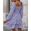 imageBTFBM Womens Long Sleeve Dress Vacation Square Neck Smocked Floral Swiss Dot Mini Boho Fall Wedding Guest Dresses 2025Floral Blue Pink