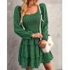 imageBTFBM Womens Long Sleeve Dress Vacation Square Neck Smocked Floral Swiss Dot Mini Boho Fall Wedding Guest Dresses 2025Floral Green Blue