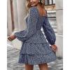 imageBTFBM Womens Long Sleeve Dress Vacation Square Neck Smocked Floral Swiss Dot Mini Boho Fall Wedding Guest Dresses 2025Floral Navy