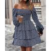 imageBTFBM Womens Long Sleeve Dress Vacation Square Neck Smocked Floral Swiss Dot Mini Boho Fall Wedding Guest Dresses 2025Floral Navy