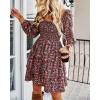 imageBTFBM Womens Long Sleeve Dress Vacation Square Neck Smocked Floral Swiss Dot Mini Boho Fall Wedding Guest Dresses 2025Floral Red Pink