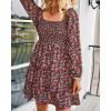 imageBTFBM Womens Long Sleeve Dress Vacation Square Neck Smocked Floral Swiss Dot Mini Boho Fall Wedding Guest Dresses 2025Floral Red Pink