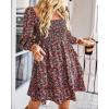 imageBTFBM Womens Long Sleeve Dress Vacation Square Neck Smocked Floral Swiss Dot Mini Boho Fall Wedding Guest Dresses 2025Floral Red Pink