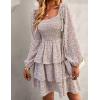 imageBTFBM Womens Long Sleeve Dress Vacation Square Neck Smocked Floral Swiss Dot Mini Boho Fall Wedding Guest Dresses 2025Floral White Red