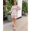 imageBTFBM Womens Long Sleeve Dress Vacation Square Neck Smocked Floral Swiss Dot Mini Boho Fall Wedding Guest Dresses 2025Floral White Red