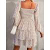 imageBTFBM Womens Long Sleeve Dress Vacation Square Neck Smocked Floral Swiss Dot Mini Boho Fall Wedding Guest Dresses 2025Floral White Red
