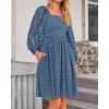 imageBTFBM Womens Long Sleeve Dress Vacation Square Neck Smocked Floral Swiss Dot Mini Boho Fall Wedding Guest Dresses 2025Grey Blue