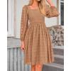 imageBTFBM Womens Long Sleeve Dress Vacation Square Neck Smocked Floral Swiss Dot Mini Boho Fall Wedding Guest Dresses 2025Khaki