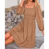 imageBTFBM Womens Long Sleeve Dress Vacation Square Neck Smocked Floral Swiss Dot Mini Boho Fall Wedding Guest Dresses 2025Khaki
