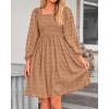 imageBTFBM Womens Long Sleeve Dress Vacation Square Neck Smocked Floral Swiss Dot Mini Boho Fall Wedding Guest Dresses 2025Khaki