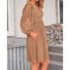 imageBTFBM Womens Long Sleeve Dress Vacation Square Neck Smocked Floral Swiss Dot Mini Boho Fall Wedding Guest Dresses 2025Khaki