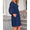 imageBTFBM Womens Long Sleeve Dress Vacation Square Neck Smocked Floral Swiss Dot Mini Boho Fall Wedding Guest Dresses 2025Navy