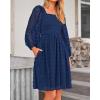 imageBTFBM Womens Long Sleeve Dress Vacation Square Neck Smocked Floral Swiss Dot Mini Boho Fall Wedding Guest Dresses 2025Navy