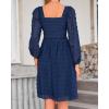 imageBTFBM Womens Long Sleeve Dress Vacation Square Neck Smocked Floral Swiss Dot Mini Boho Fall Wedding Guest Dresses 2025Navy