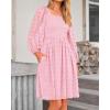 imageBTFBM Womens Long Sleeve Dress Vacation Square Neck Smocked Floral Swiss Dot Mini Boho Fall Wedding Guest Dresses 2025Pink