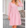 imageBTFBM Womens Long Sleeve Dress Vacation Square Neck Smocked Floral Swiss Dot Mini Boho Fall Wedding Guest Dresses 2025Pink