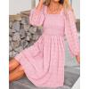 imageBTFBM Womens Long Sleeve Dress Vacation Square Neck Smocked Floral Swiss Dot Mini Boho Fall Wedding Guest Dresses 2025Pink