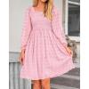 imageBTFBM Womens Long Sleeve Dress Vacation Square Neck Smocked Floral Swiss Dot Mini Boho Fall Wedding Guest Dresses 2025Pink