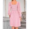 imageBTFBM Womens Long Sleeve Dress Vacation Square Neck Smocked Floral Swiss Dot Mini Boho Fall Wedding Guest Dresses 2025Pink
