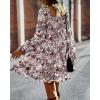 imageBTFBM Womens Long Sleeve Dress Vacation Square Neck Smocked Floral Swiss Dot Mini Boho Fall Wedding Guest Dresses 2025Print Flower Brown