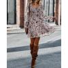 imageBTFBM Womens Long Sleeve Dress Vacation Square Neck Smocked Floral Swiss Dot Mini Boho Fall Wedding Guest Dresses 2025Print Flower Brown